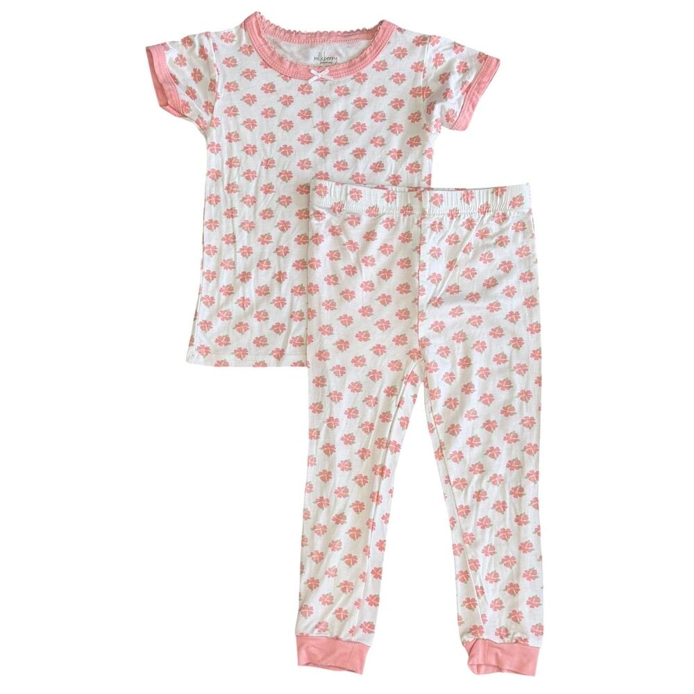 MILKBERRY Pink Flower Bamboo Pajama Set Size 2T NWOT